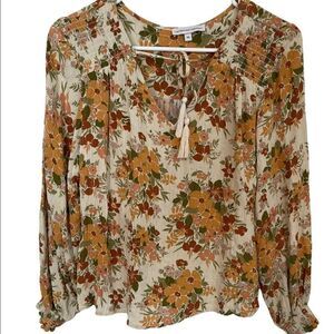 CUPCAKES AND CASHMERE Boho Floral Metallic Threads Long Sleeves Top .Size XS